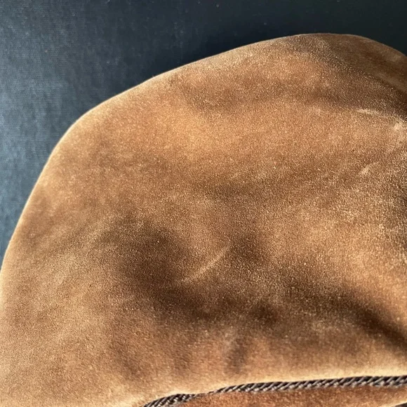 IL Punto Rossi Suede Leather Circle Round Handbag Purse Brown - Picture 6 of 10